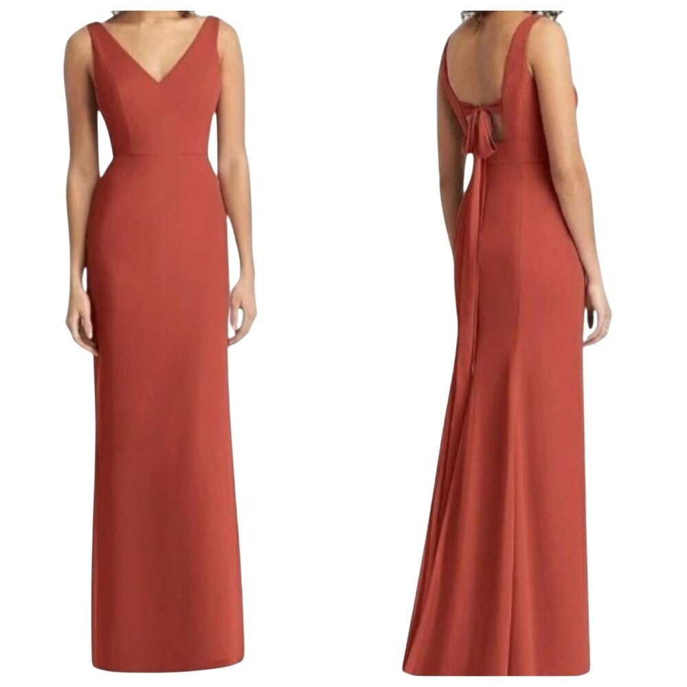 NEW Social Bridesmaids Sleeveless Tie Back Chiffon Trumpet‎ Gown Amber Sunset 8